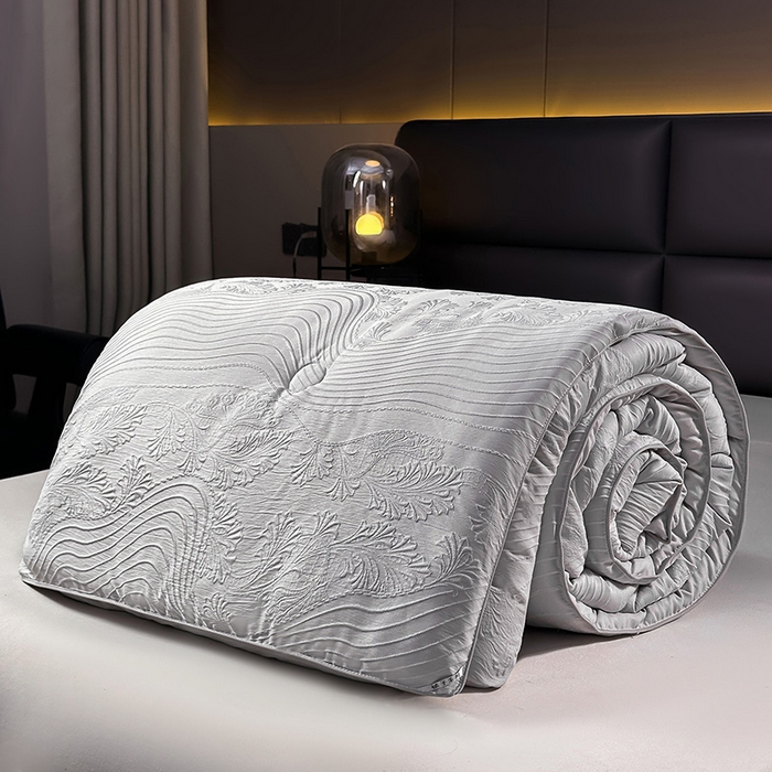 91家纺网 家纺一手货源 找家纺 兴邦家纺 2026新款全棉提花蚕丝被加厚冬被春秋被蚕蛹蛋白被外贸跨境被子被芯直播爆款 浮雕款-花影-灰