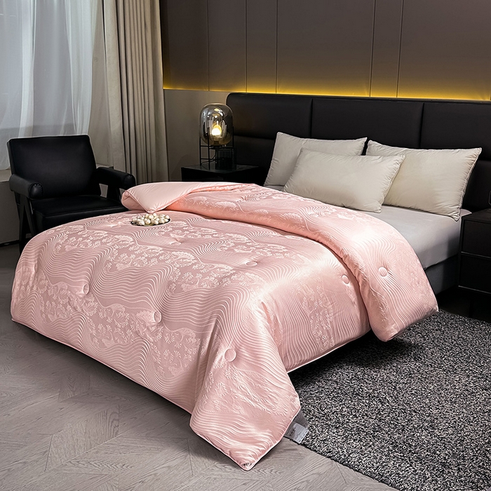 91家纺网 家纺一手货源 找家纺 兴邦家纺 2026新款全棉提花蚕丝被加厚冬被春秋被蚕蛹蛋白被外贸跨境被子被芯直播爆款 浮雕款-花影-粉