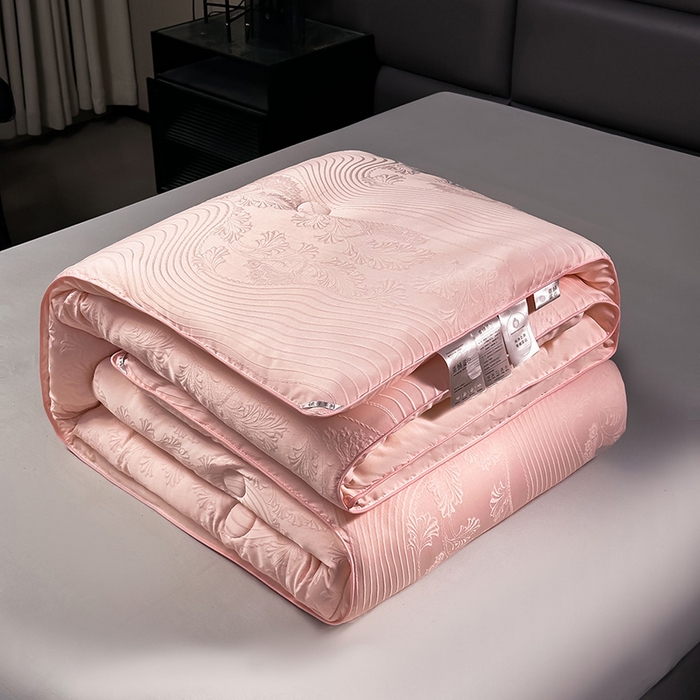 91家纺网 家纺一手货源 找家纺 兴邦家纺 2026新款全棉提花蚕丝被加厚冬被春秋被蚕蛹蛋白被外贸跨境被子被芯直播爆款 浮雕款-花影-粉