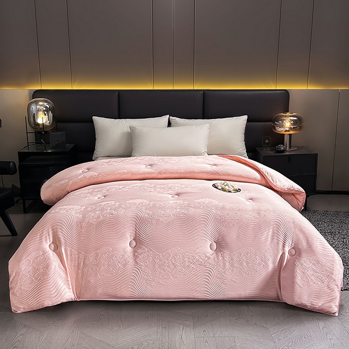 91家纺网 家纺一手货源 找家纺 兴邦家纺 2026新款全棉提花蚕丝被加厚冬被春秋被蚕蛹蛋白被外贸跨境被子被芯直播爆款 浮雕款-花影-粉