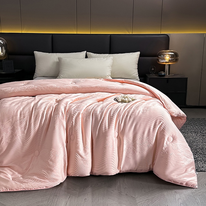 91家纺网 家纺一手货源 找家纺 兴邦家纺 2026新款全棉提花蚕丝被加厚冬被春秋被蚕蛹蛋白被外贸跨境被子被芯直播爆款 浮雕款-花影-粉