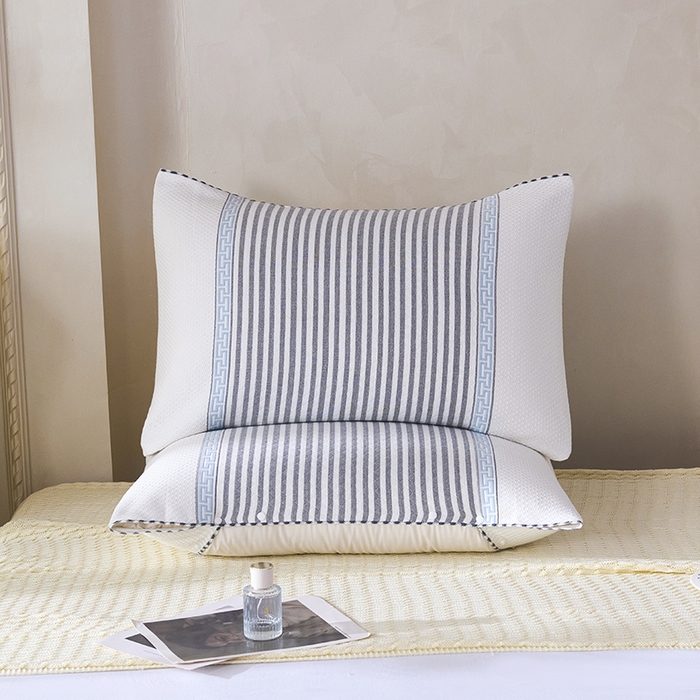 悦然毛巾被 2025新款全棉纯棉纱布多功能枕巾枕套带扣子 晴空条纹灰