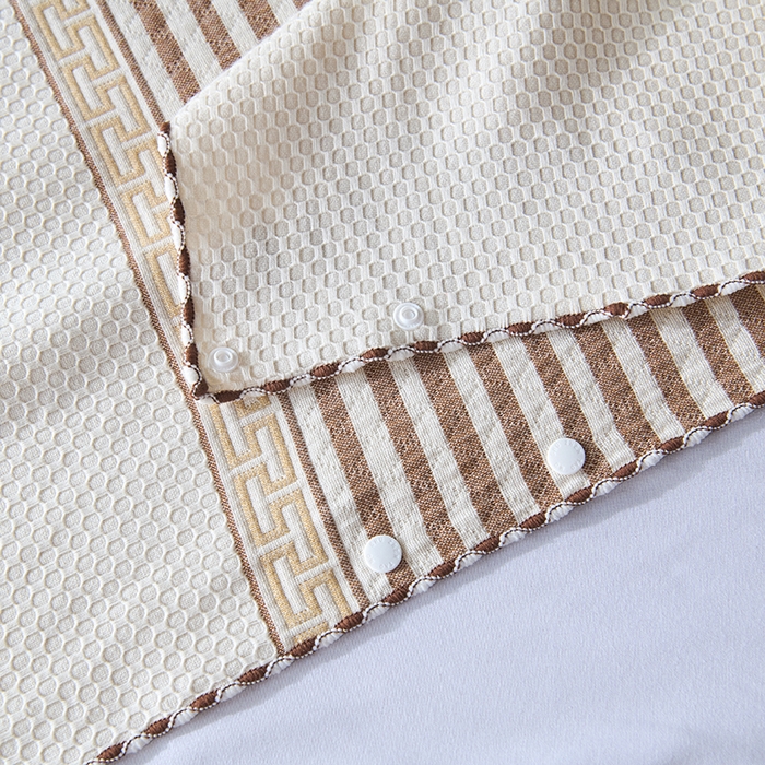 91家纺网 家纺一手货源 找家纺 悦然毛巾被 2025新款全棉纯棉纱布多功能枕巾枕套带扣子 晴空条纹咖