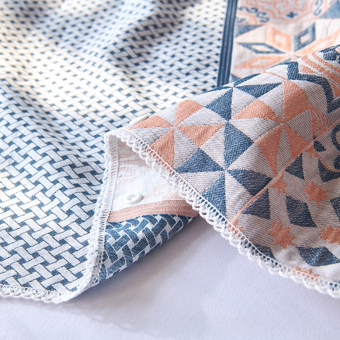 91家纺网 家纺一手货源 找家纺 悦然毛巾被 2025新款全棉纯棉纱布多功能枕巾枕套带扣子 迷梦异域粉