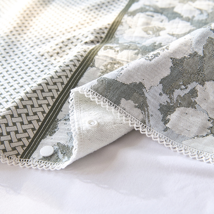 91家纺网 家纺一手货源 找家纺 悦然毛巾被 2025新款全棉纯棉纱布多功能枕巾枕套带扣子 田园碎花灰