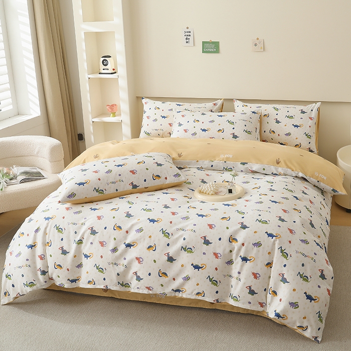 91家纺网 家纺一手货源 找家纺 （总）2025直播新款13372全棉纯棉印花四件套喷气小清新简约热款学生四件套