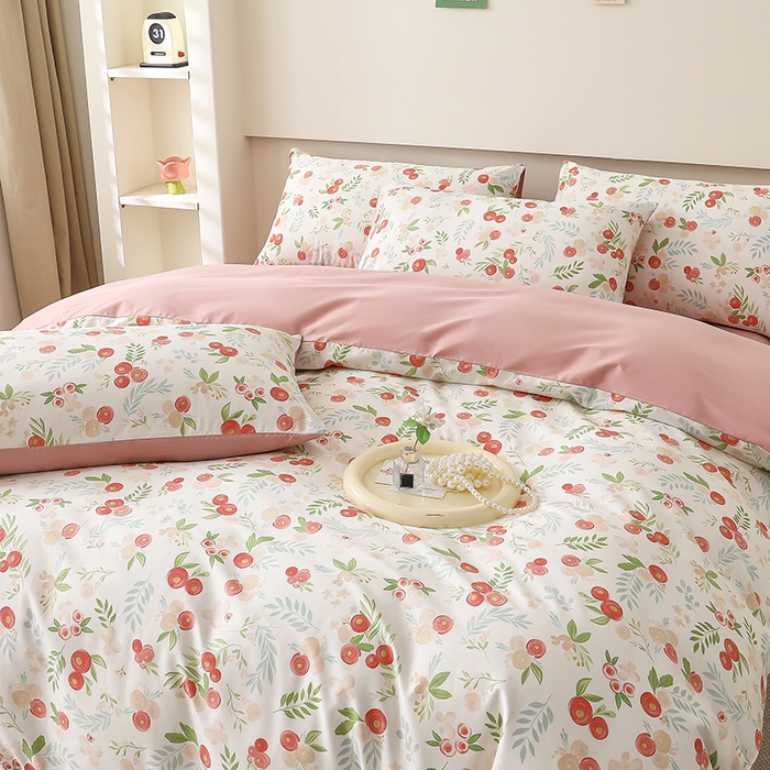 91家纺网 家纺一手货源 找家纺 2025直播新款13372全棉纯棉印花四件套喷气小清新简约热款学生四件套 繁櫻似梦