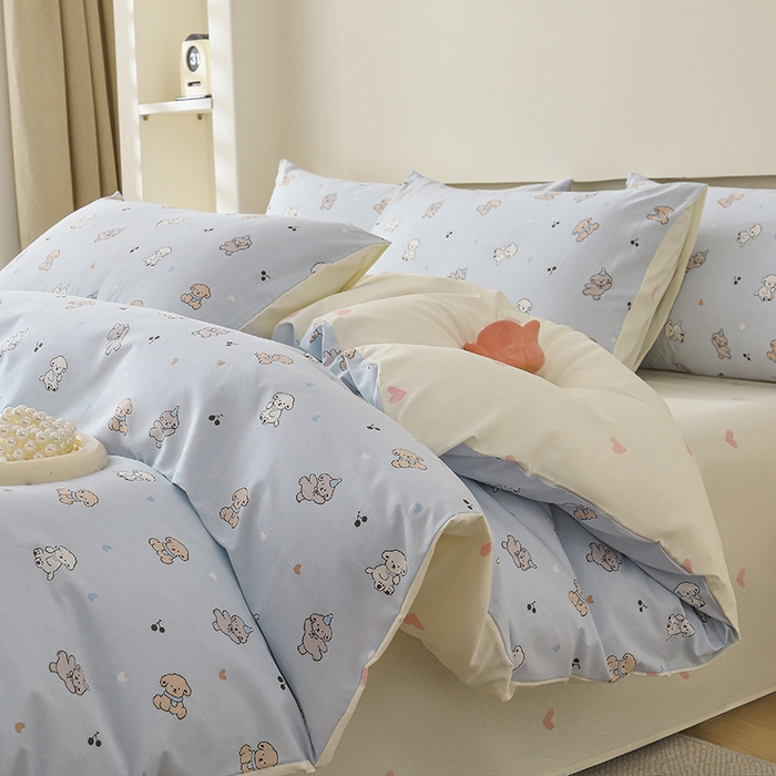 91家纺网 家纺一手货源 找家纺 2025直播新款13372全棉纯棉印花四件套喷气小清新简约热款学生四件套 告白小耶