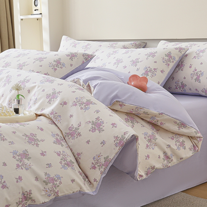 91家纺网 家纺一手货源 找家纺 2025直播新款13372全棉纯棉印花四件套喷气小清新简约热款学生四件套 禾春序