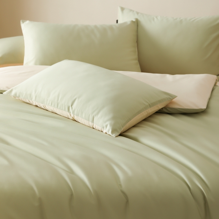 91家纺网 家纺一手货源 找家纺 （总）云栖家居 2025新款全棉纯棉纯色双拼色长绒棉纯棉四件套--极简