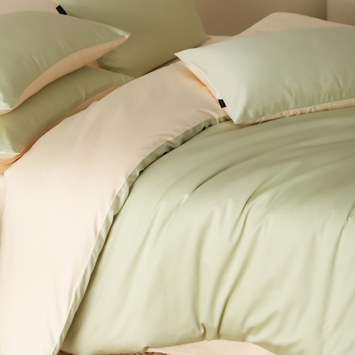 91家纺网 家纺一手货源 找家纺 （总）云栖家居 2025新款全棉纯棉纯色双拼色长绒棉纯棉四件套--极简