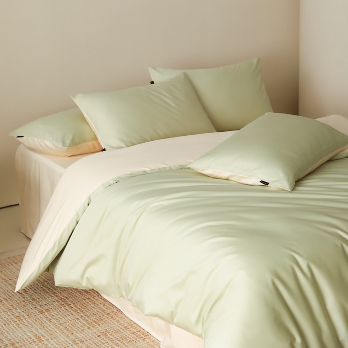 91家纺网 家纺一手货源 找家纺 （总）云栖家居 2025新款全棉纯棉纯色双拼色长绒棉纯棉四件套--极简