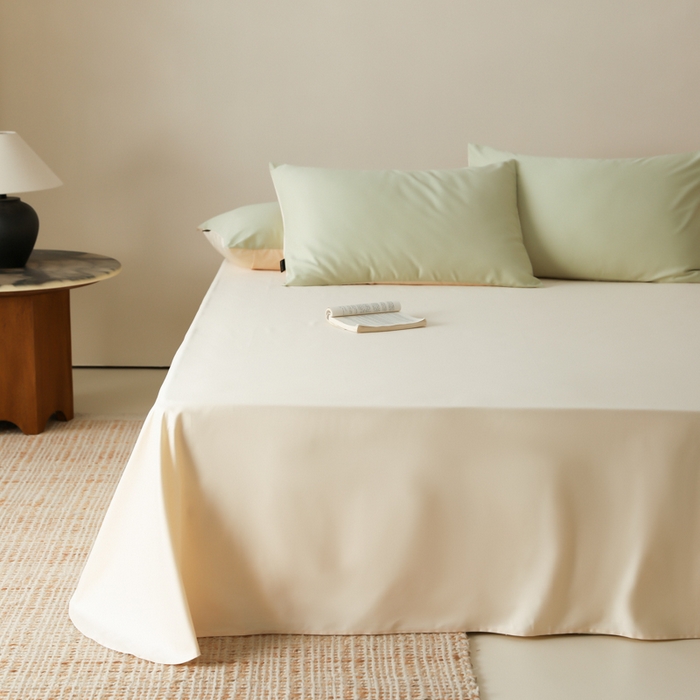 91家纺网 家纺一手货源 找家纺 （总）云栖家居 2025新款全棉纯棉纯色双拼色长绒棉纯棉四件套--极简