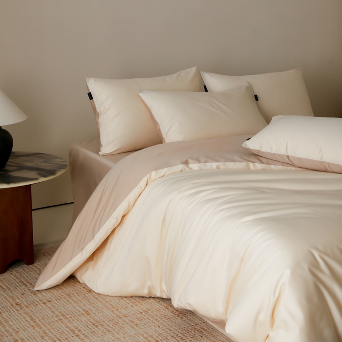 91家纺网 家纺一手货源 找家纺 （总）云栖家居 2025新款全棉纯棉纯色双拼色长绒棉纯棉四件套--极简