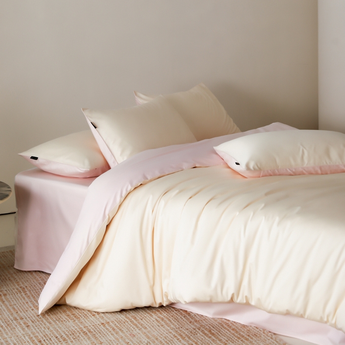 91家纺网 家纺一手货源 找家纺 （总）云栖家居 2025新款全棉纯棉纯色双拼色长绒棉纯棉四件套--极简