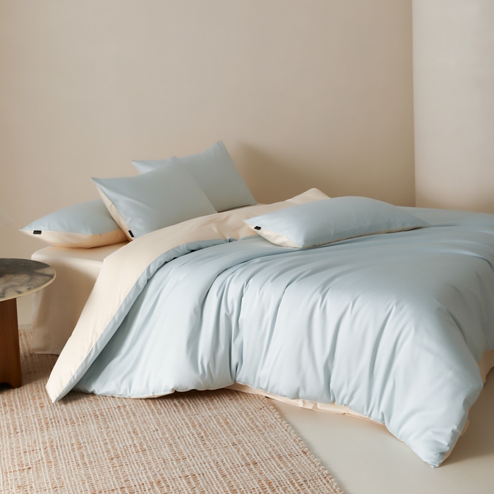 91家纺网 家纺一手货源 找家纺 （总）云栖家居 2025新款全棉纯棉纯色双拼色长绒棉纯棉四件套--极简
