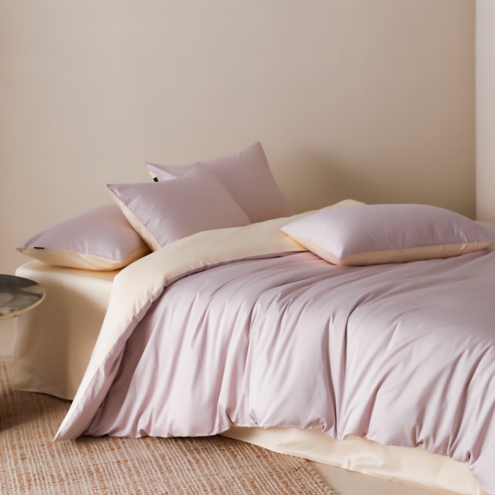 91家纺网 家纺一手货源 找家纺 （总）云栖家居 2025新款全棉纯棉纯色双拼色长绒棉纯棉四件套--极简