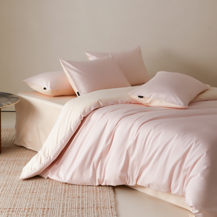 91家纺网 家纺一手货源 找家纺 （总）云栖家居 2025新款全棉纯棉纯色双拼色长绒棉纯棉四件套--极简