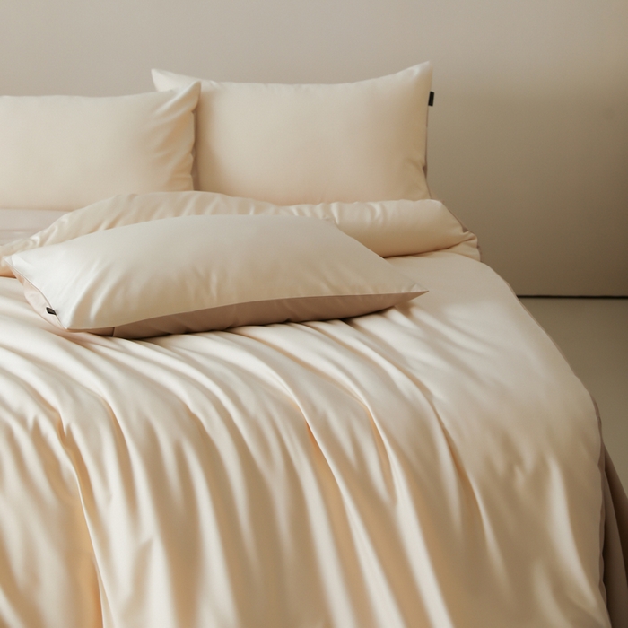 91家纺网 家纺一手货源 找家纺 云栖家居 2025新款全棉纯棉纯色双拼色长绒棉纯棉四件套--极简 米粒碎&极简米