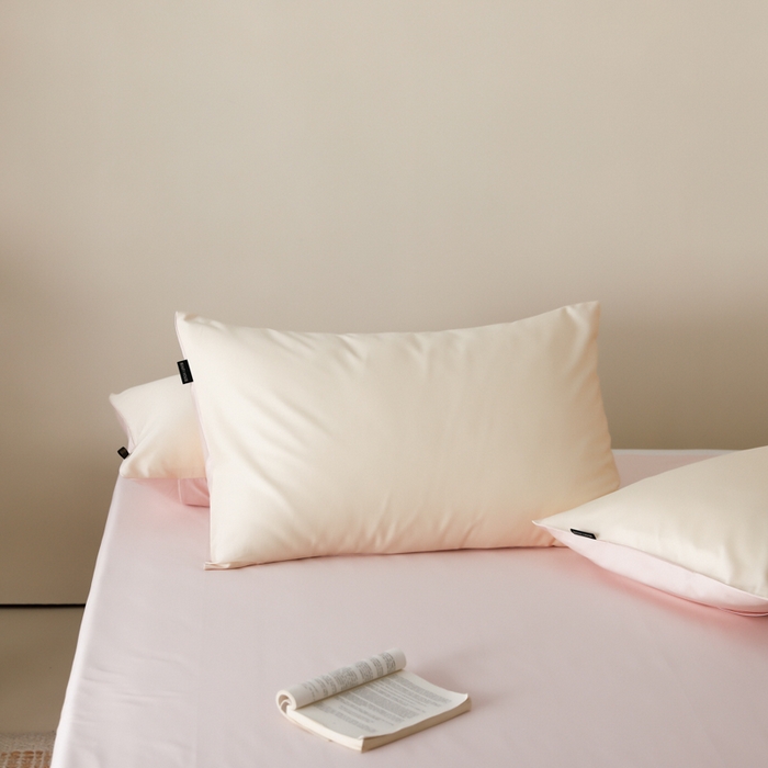 91家纺网 家纺一手货源 找家纺 云栖家居 2025新款全棉纯棉纯色双拼色长绒棉纯棉四件套--极简 米粒碎&玉兰粉