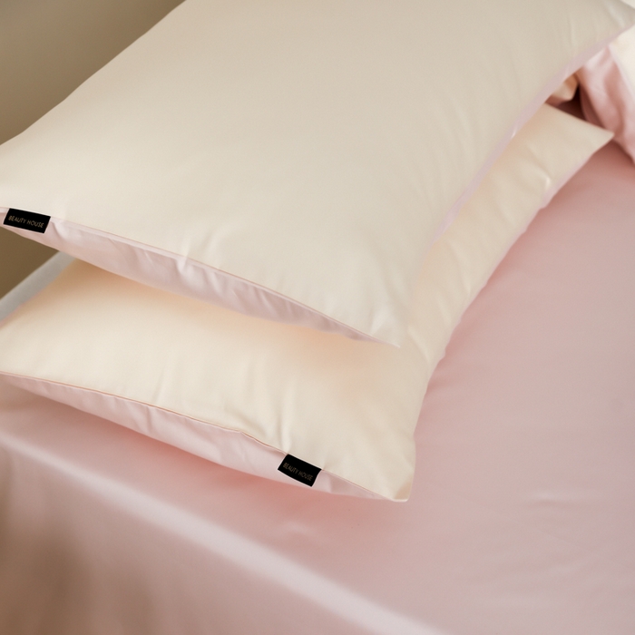 91家纺网 家纺一手货源 找家纺 云栖家居 2025新款全棉纯棉纯色双拼色长绒棉纯棉四件套--极简 米粒碎&玉兰粉