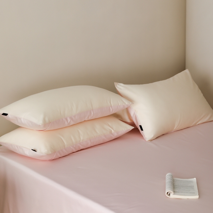 91家纺网 家纺一手货源 找家纺 云栖家居 2025新款全棉纯棉纯色双拼色长绒棉纯棉四件套--极简 米粒碎&玉兰粉