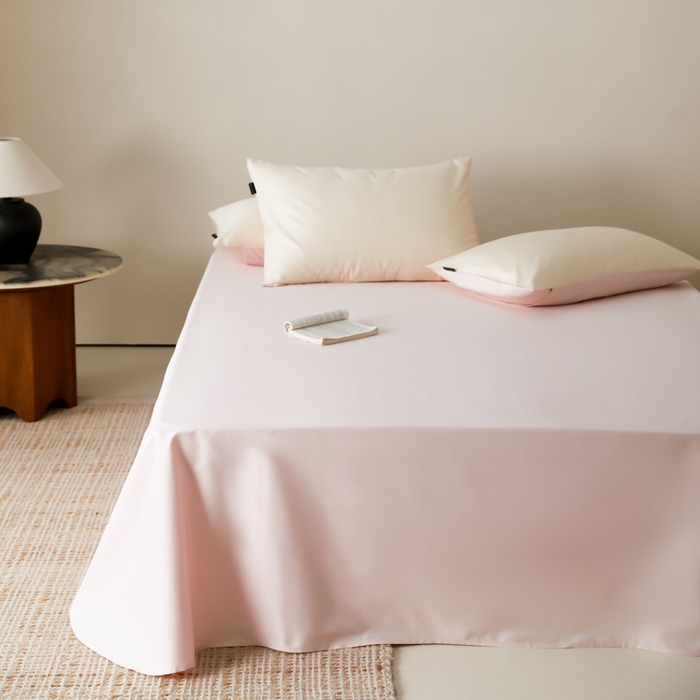 91家纺网 家纺一手货源 找家纺 云栖家居 2025新款全棉纯棉纯色双拼色长绒棉纯棉四件套--极简 米粒碎&玉兰粉