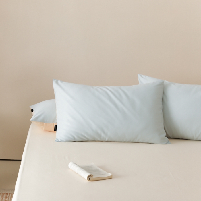 91家纺网 家纺一手货源 找家纺 云栖家居 2025新款全棉纯棉纯色双拼色长绒棉纯棉四件套--极简 浅云兰&米粒碎