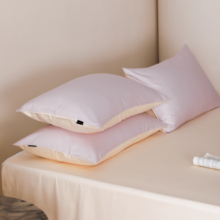 91家纺网 家纺一手货源 找家纺 云栖家居 2025新款全棉纯棉纯色双拼色长绒棉纯棉四件套--极简 棠梨紫&米粒碎