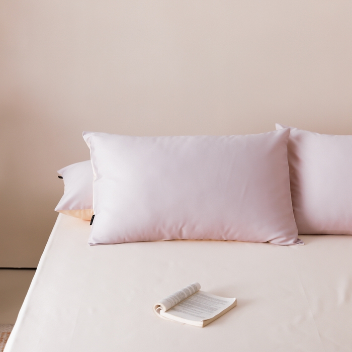 91家纺网 家纺一手货源 找家纺 云栖家居 2025新款全棉纯棉纯色双拼色长绒棉纯棉四件套--极简 棠梨紫&米粒碎