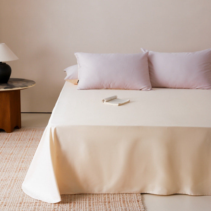 91家纺网 家纺一手货源 找家纺 云栖家居 2025新款全棉纯棉纯色双拼色长绒棉纯棉四件套--极简 棠梨紫&米粒碎