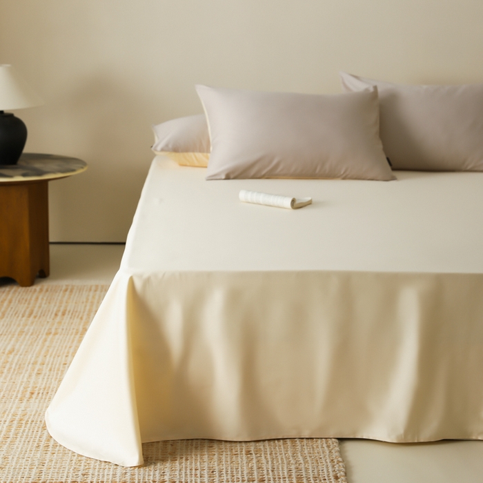 91家纺网 家纺一手货源 找家纺 云栖家居 2025新款全棉纯棉纯色双拼色长绒棉纯棉四件套--极简 锡器灰&米粒碎