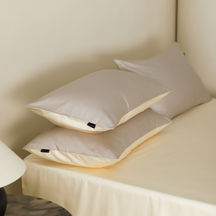 91家纺网 家纺一手货源 找家纺 云栖家居 2025新款全棉纯棉纯色双拼色长绒棉纯棉四件套--极简 锡器灰&米粒碎