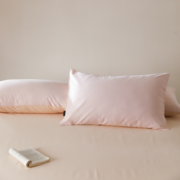 91家纺网 家纺一手货源 找家纺 云栖家居 2025新款全棉纯棉纯色双拼色长绒棉纯棉四件套--极简 玉兰粉&米粒碎