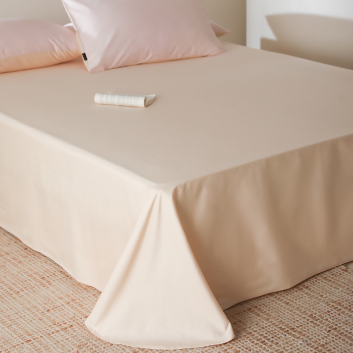 91家纺网 家纺一手货源 找家纺 云栖家居 2025新款全棉纯棉纯色双拼色长绒棉纯棉四件套--极简 玉兰粉&米粒碎