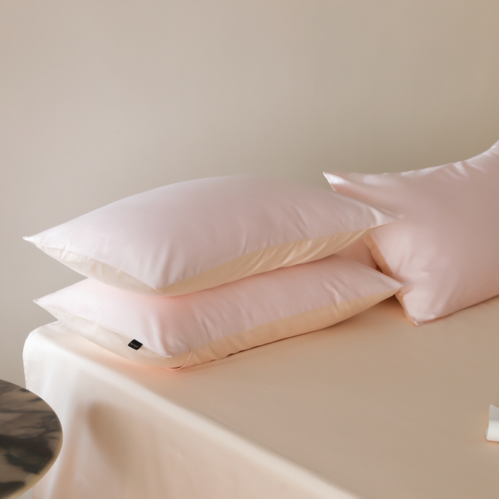 91家纺网 家纺一手货源 找家纺 云栖家居 2025新款全棉纯棉纯色双拼色长绒棉纯棉四件套--极简 玉兰粉&米粒碎