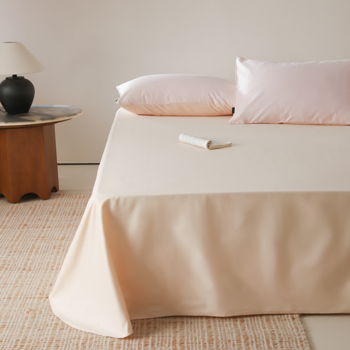 91家纺网 家纺一手货源 找家纺 云栖家居 2025新款全棉纯棉纯色双拼色长绒棉纯棉四件套--极简 玉兰粉&米粒碎