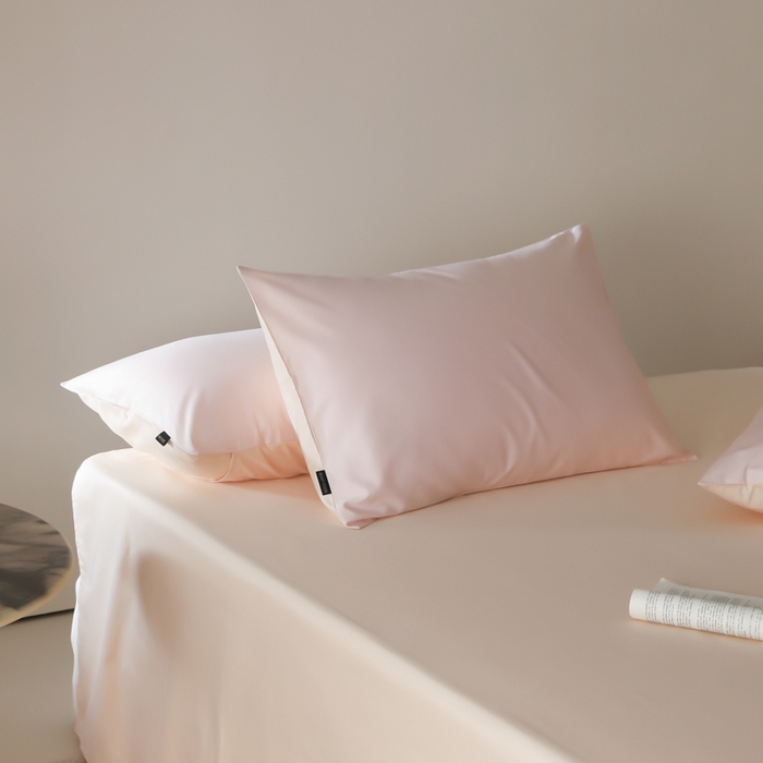 91家纺网 家纺一手货源 找家纺 云栖家居 2025新款全棉纯棉纯色双拼色长绒棉纯棉四件套--极简 玉兰粉&米粒碎