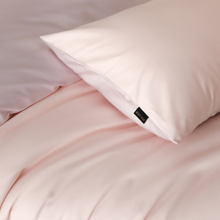 91家纺网 家纺一手货源 找家纺 云栖家居 2025新款全棉纯棉纯色双拼色长绒棉纯棉四件套--极简 玉兰粉&棠梨紫