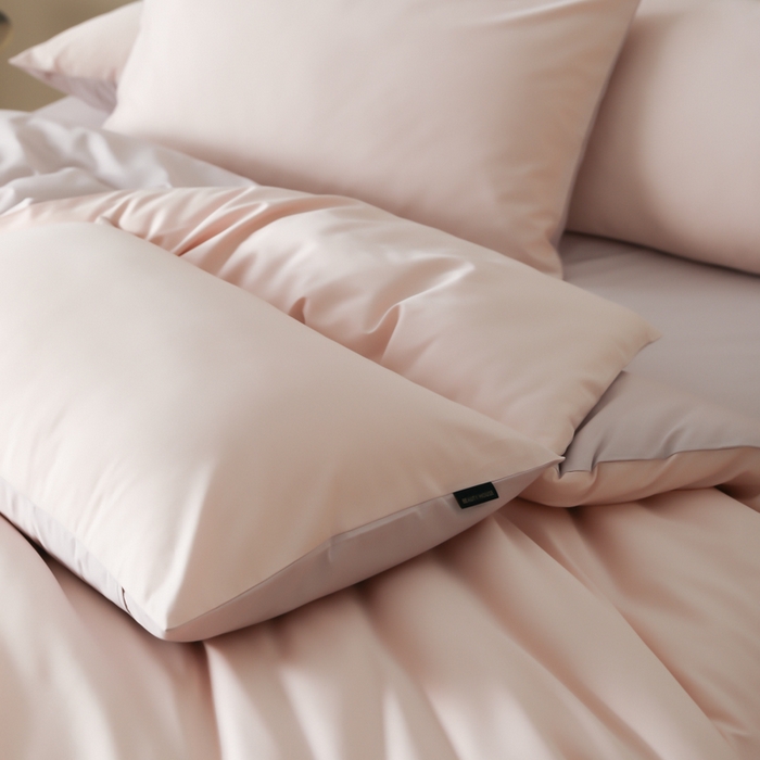 91家纺网 家纺一手货源 找家纺 云栖家居 2025新款全棉纯棉纯色双拼色长绒棉纯棉四件套--极简 玉兰粉&棠梨紫