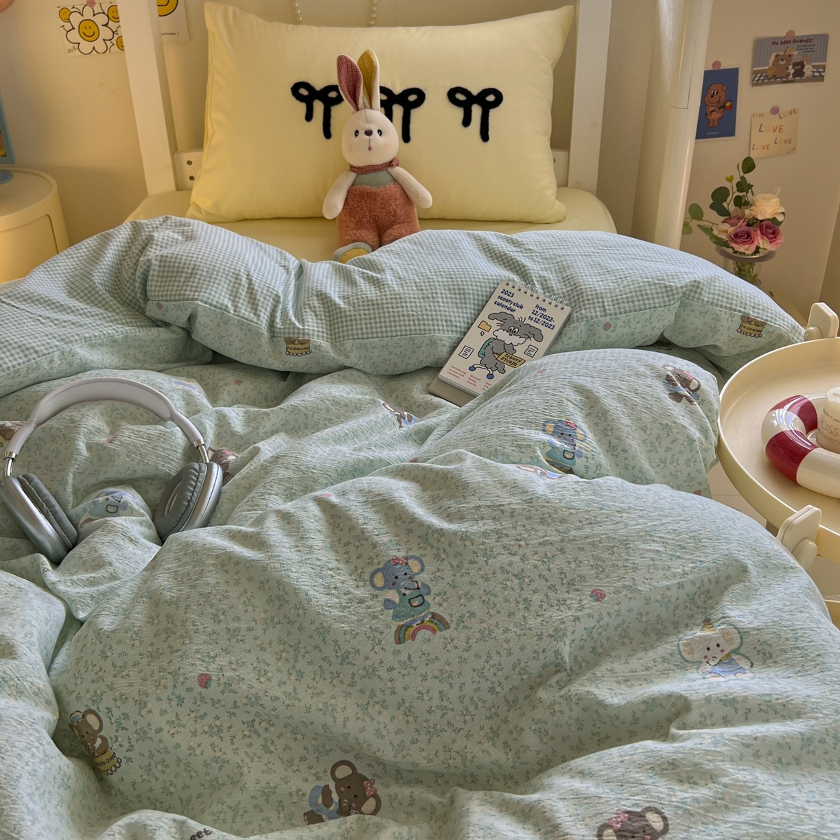 91家纺网 家纺一手货源 找家纺 三元色 2025新款云感毛巾绣学生三件套 开心小象