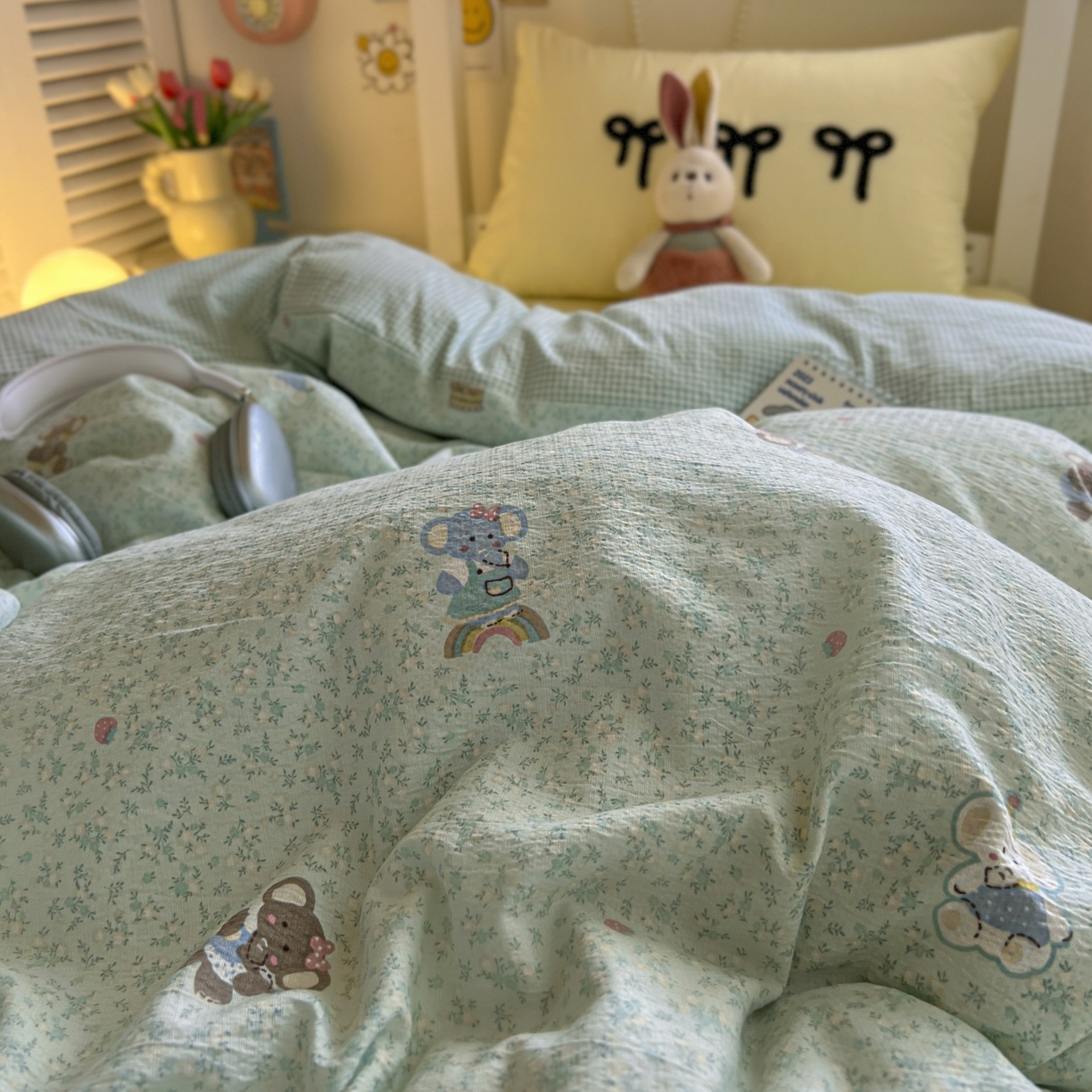 91家纺网 家纺一手货源 找家纺 三元色 2025新款云感毛巾绣学生三件套 开心小象