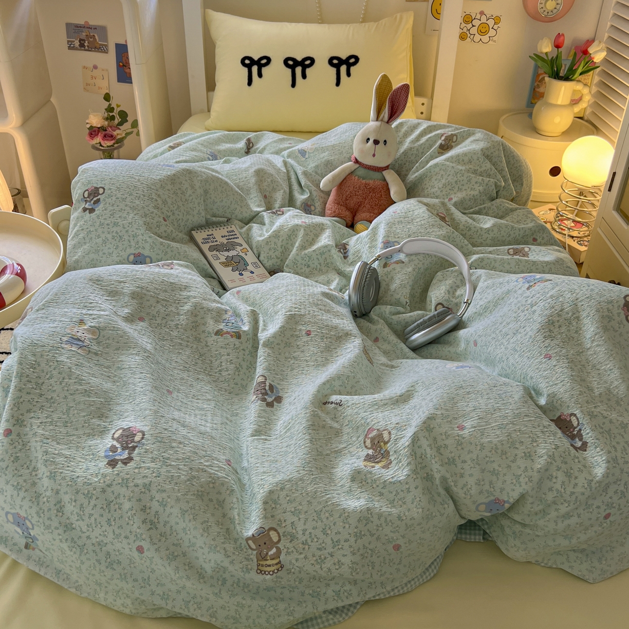 91家纺网 家纺一手货源 找家纺 三元色 2025新款云感毛巾绣学生三件套 开心小象