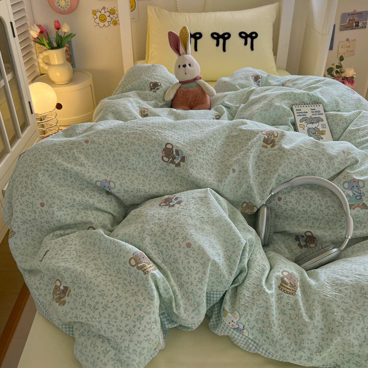 91家纺网 家纺一手货源 找家纺 三元色 2025新款云感毛巾绣学生三件套 开心小象