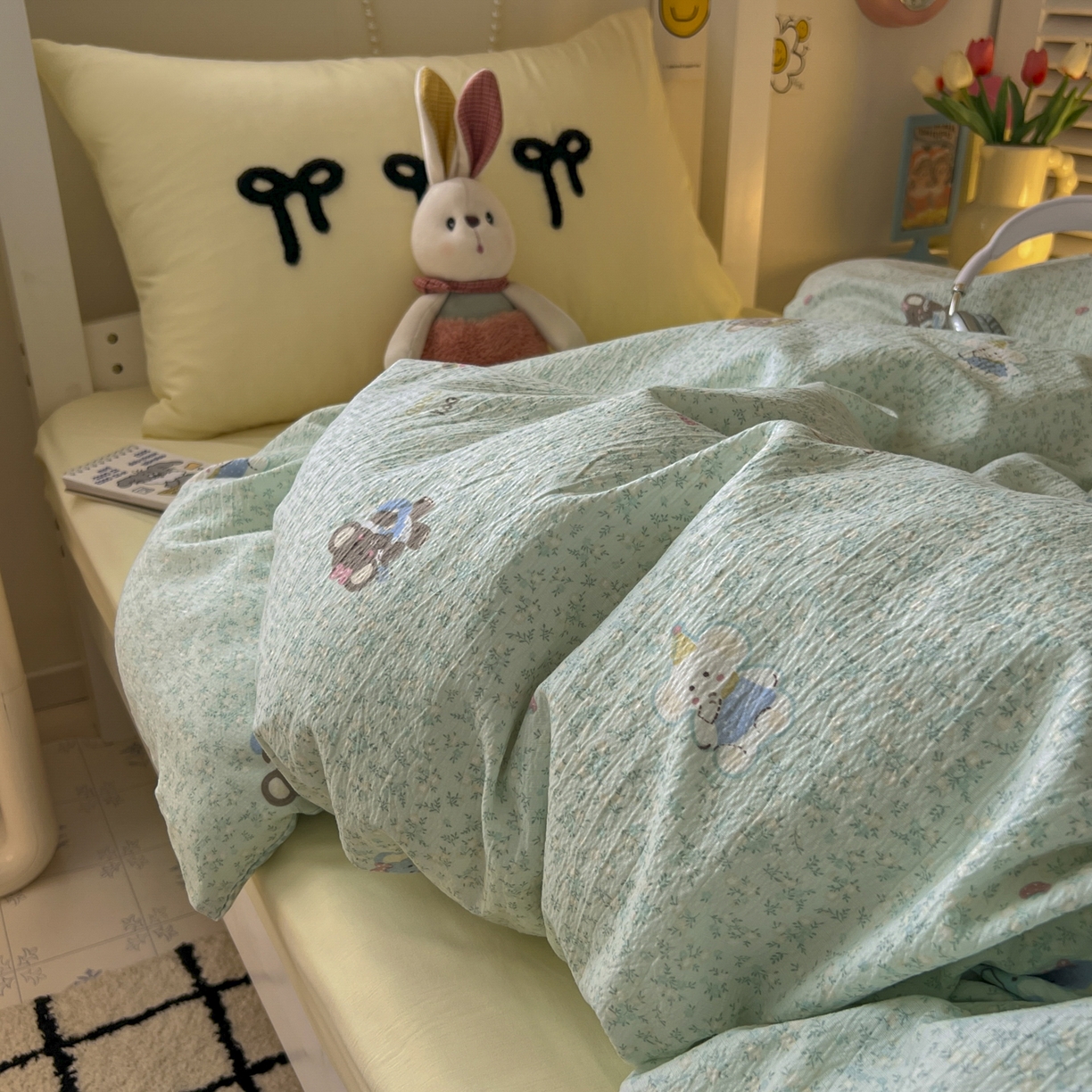 91家纺网 家纺一手货源 找家纺 三元色 2025新款云感毛巾绣学生三件套 开心小象