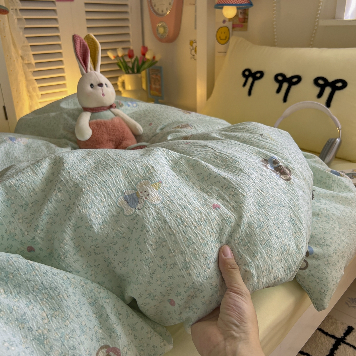 91家纺网 家纺一手货源 找家纺 三元色 2025新款云感毛巾绣学生三件套 开心小象