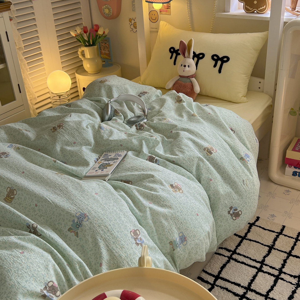 91家纺网 家纺一手货源 找家纺 三元色 2025新款云感毛巾绣学生三件套 开心小象