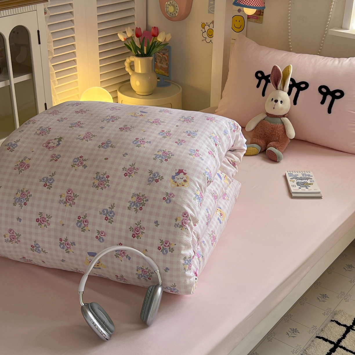 91家纺网 家纺一手货源 找家纺 三元色 2025新款云感毛巾绣学生三件套 猫咪花园