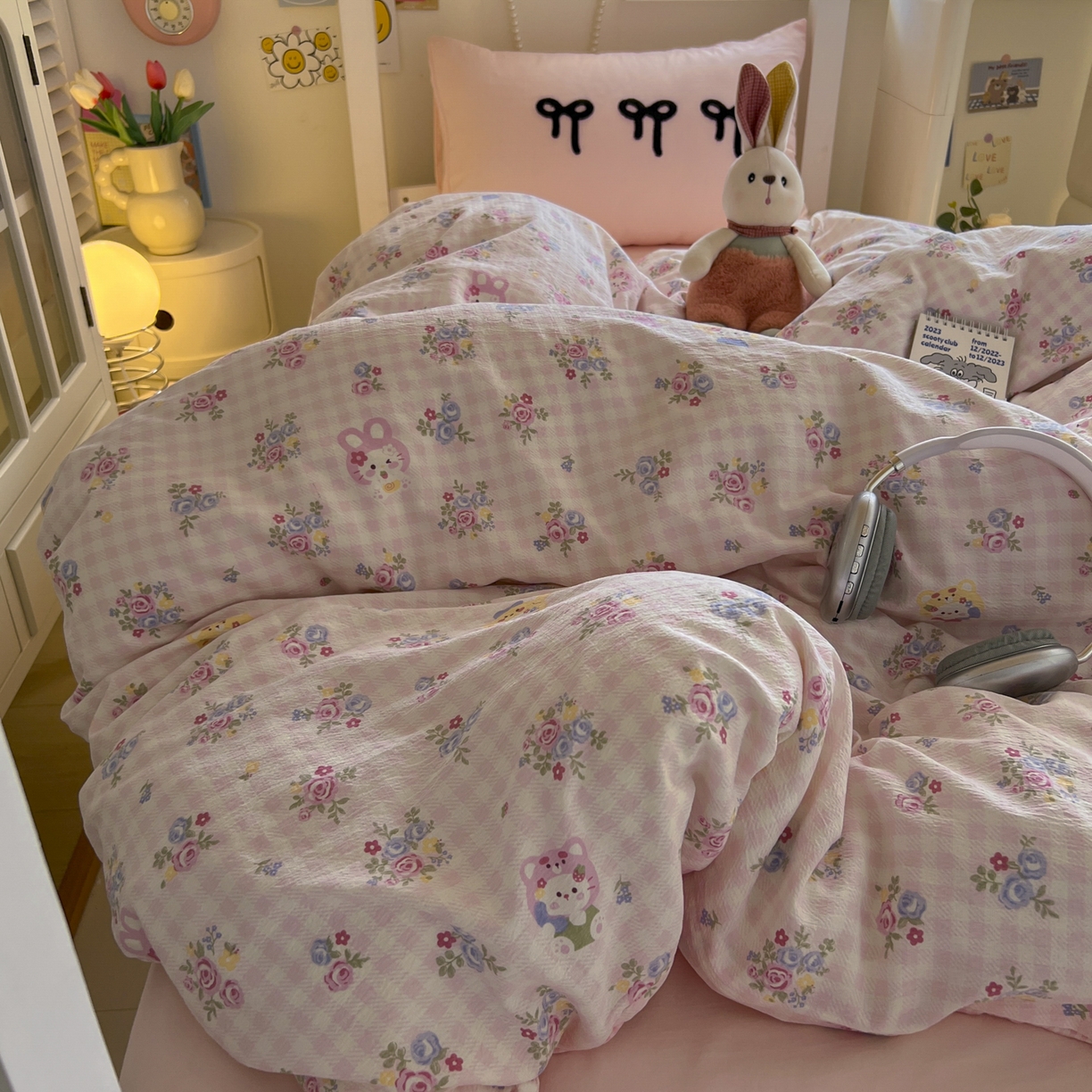 91家纺网 家纺一手货源 找家纺 三元色 2025新款云感毛巾绣学生三件套 猫咪花园