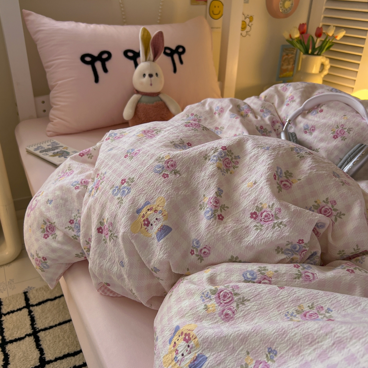 91家纺网 家纺一手货源 找家纺 三元色 2025新款云感毛巾绣学生三件套 猫咪花园